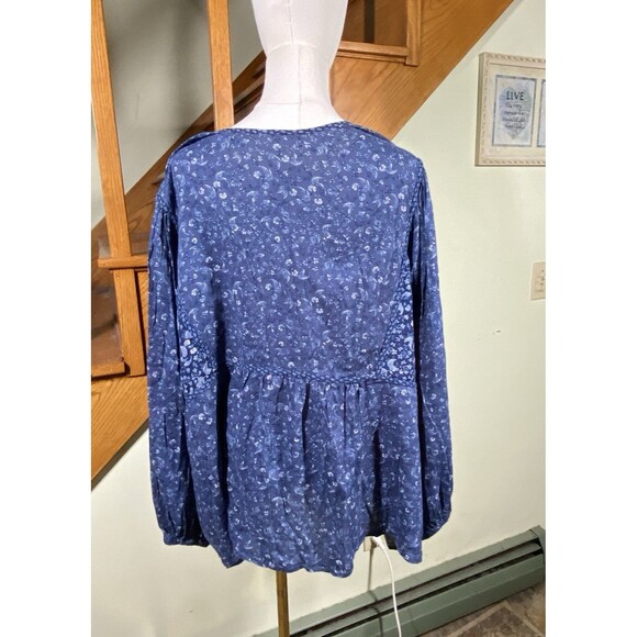 Old Navy Women's Plus Size 4X Blue Mixed Print Long Sleeve Peasant Top Bohemian - Picture 9 of 14